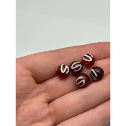 Бусина Дзи "128" из сердолика, Денежный крючок, размер 10 мм, цена за 5 шт