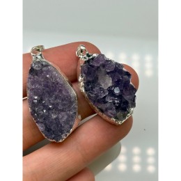 Подвеска, Аметист, "щетка", в оправе, цвет- серебро, размер ~26-31 мм, цена за 1 шт.