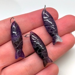 Подвеска, Рыбка, аметист, размер ~34х10 мм, цена за 1 шт.