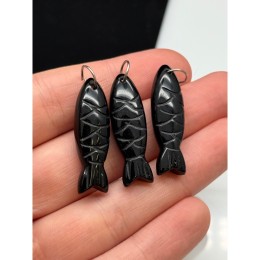 Подвеска, Рыбка, агат черный, оникс, размер ~34х10 мм, цена за 1 шт.