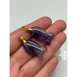 Подвеска, Рыбка, аметист, цвет оправы-золото, размер ~30х15 мм, цена за 1 шт.