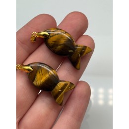 Подвеска, Рыбка, тигровый глаз, цвет оправы-золото, размер ~30х15 мм, цена за 1 шт.