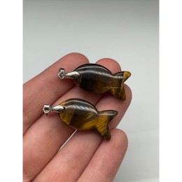 Подвеска, Рыбка, тигровый глаз, цвет оправы-серебро, размер ~30х15 мм, цена за 1 шт.