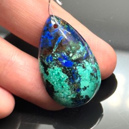 Подвеска №6, Хризоколла с азуритом, люкс, капля, размер 35х21 мм, цена за 1 шт.
