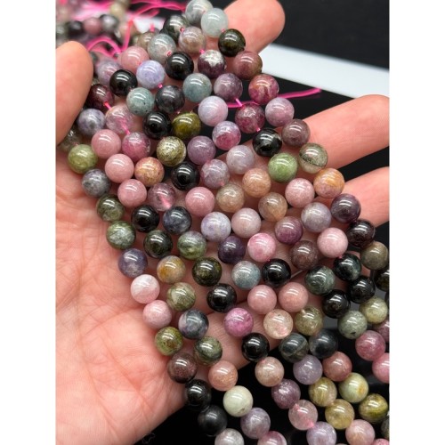 Каменные бусины, Турмалин, микс, шарик гладкий, 8 мм, длина нити 19 см