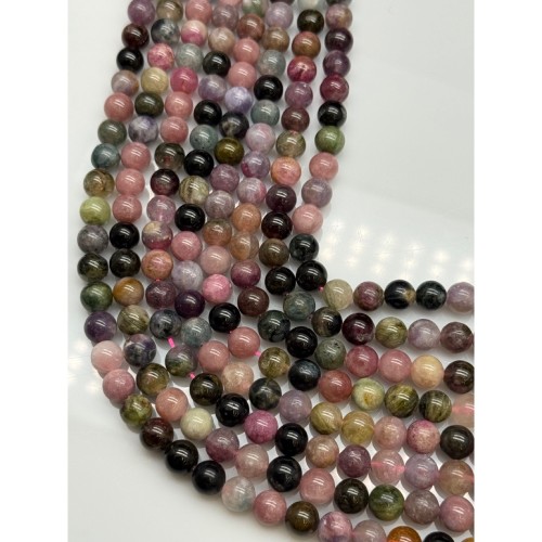 Каменные бусины, Турмалин, микс, шарик гладкий, 8 мм, длина нити 19 см
