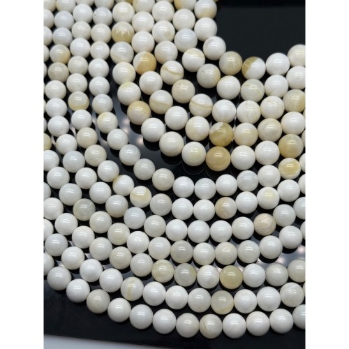 Каменные бусины, Тридакна, желтый цвет, шарик гладкий, 10 мм, длина нити 39 см