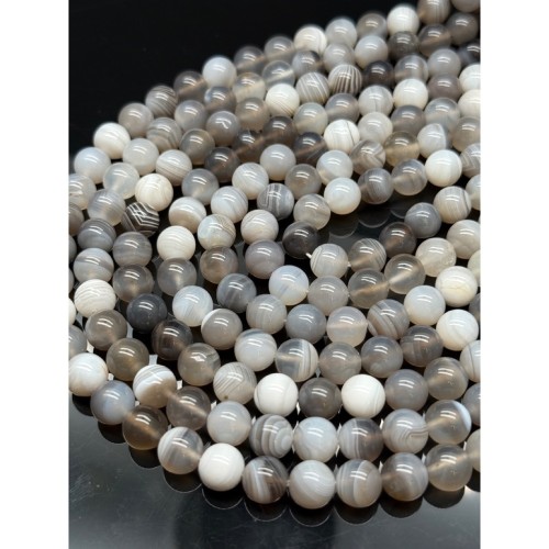 Каменные бусины, Агат, серый, шарик гладкий, 8 мм, длина нити 39 см