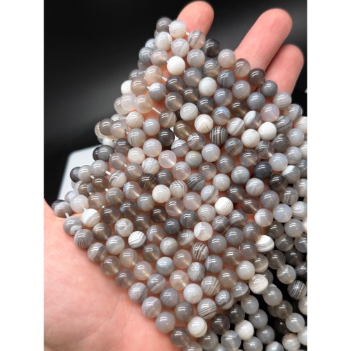 Каменные бусины, Агат, серый, шарик гладкий, 8 мм, длина нити 39 см