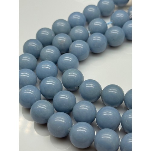 Каменные бусины, Ангелит, ангидрит природный, шарик гладкий, 14 мм, длина нити 19 см