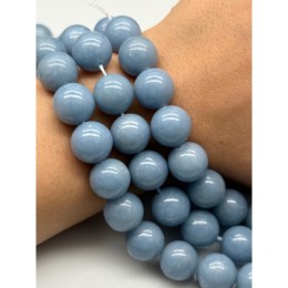 Каменные бусины, Ангелит, ангидрит природный, шарик гладкий, 14 мм, длина нити 19 см