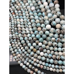 Каменные бусины, Ларимар, с включениями, шарик гладкий, 12 мм, длина нити 19 см