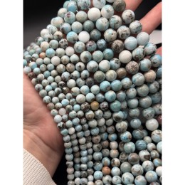 Каменные бусины, Ларимар, с включениями, шарик гладкий, 12 мм, длина нити 19 см