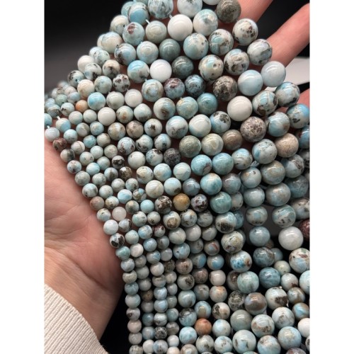 Каменные бусины, Ларимар, с включениями, шарик гладкий, 12 мм, длина нити 39 см
