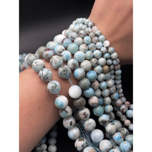 Каменные бусины, Ларимар, с включениями, шарик гладкий, 12 мм, длина нити 39 см