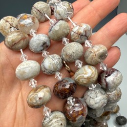 Каменные бусины, Агат кружевной, (Crazy Agate), люкс, (Бразилия), огранка, рондель 18х13 мм, длина нити 36 см