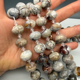 Каменные бусины, Агат кружевной, (Crazy Agate), люкс, (Бразилия), огранка, рондель 18х13 мм, длина нити 36 см