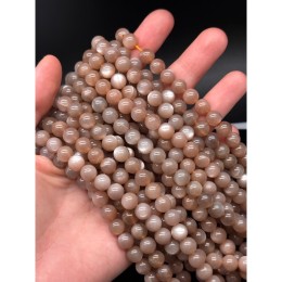 Каменные бусины, Солнечный камень (Олигоклаз), люкс, шарик гладкий, 8-8,5 мм, длина нити 19 см