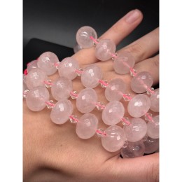Каменные бусины, Розовый кварц, люкс, огранка, рондель 18х13 мм, длина нити 36 см