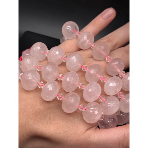 Каменные бусины, Розовый кварц, люкс, огранка, рондель 18х13 мм, длина нити 36 см