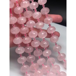 Каменные бусины, Розовый кварц, люкс, огранка, рондель 18х13 мм, длина нити 36 см