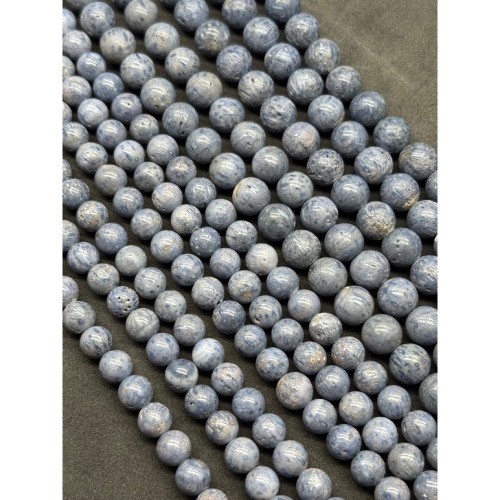 Каменные бусины, Коралл акори, голубой, шарик гладкий, 7,6-7,8 мм, длина нити 40 см