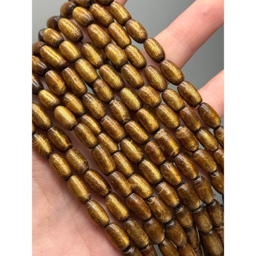 Каменные бусины, Коралл золотой, бочонок, размер ~ 11х7 мм, длина нити 40 см