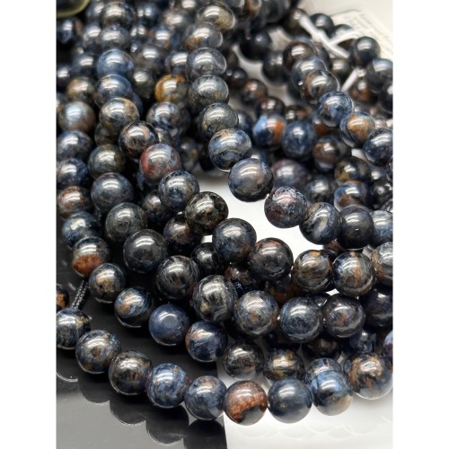 Каменные бусины, Петерсит, синий, люкс, шарик гладкий, 6,5-6,8 мм, длина нити 17-18 см