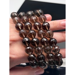Каменные бусины, Раухтопаз, Дымчатый Кварц, люкс, шарик, ювелирная огранка, 12,5 мм, длина нити 19 см
