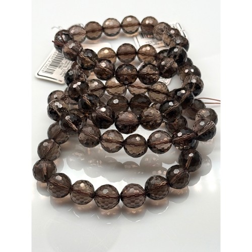 Каменные бусины, Раухтопаз, Дымчатый Кварц, люкс, шарик, ювелирная огранка, 12,5 мм, длина нити 19 см