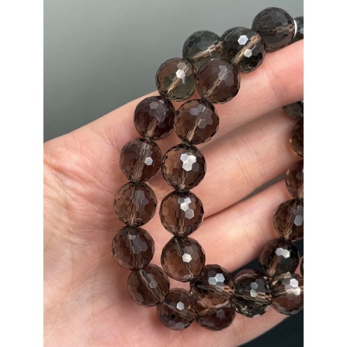 Каменные бусины, Раухтопаз, Дымчатый Кварц, люкс, шарик, ювелирная огранка, 12,5 мм, длина нити 19 см