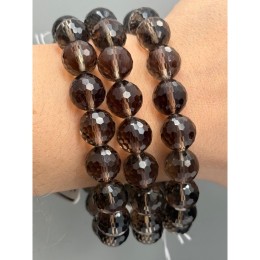 Каменные бусины, Раухтопаз, Дымчатый Кварц, люкс, шарик, ювелирная огранка, 12,5 мм, длина нити 19 см