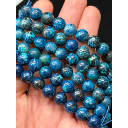 Каменные бусины, Хризоколла, люкс, шарик гладкий, 9,5 мм, браслет, длина нити 19 см