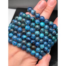 Каменные бусины, Хризоколла, люкс, шарик гладкий, 8,8-9 мм, браслет, длина нити 19 см