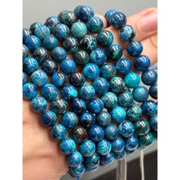 Каменные бусины, Хризоколла, люкс, шарик гладкий, 8,8-9 мм, браслет, длина нити 19 см