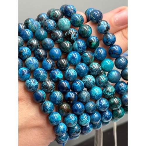 Каменные бусины, Хризоколла, люкс, шарик гладкий, 9,5 мм, браслет, длина нити 19 см