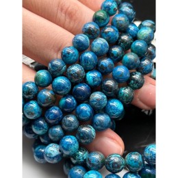 Каменные бусины, Хризоколла, люкс, шарик гладкий, 8,8-9 мм, браслет, длина нити 19 см