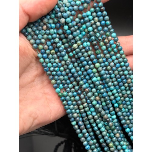 Каменные бусины, Хризоколла, шарик гладкий, 4 мм, длина нити 39 см