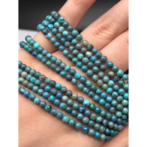 Каменные бусины, Хризоколла, шарик гладкий, 4 мм, длина нити 39 см