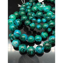 Каменные бусины, Хризоколла с малахитом, (Конго), люкс, шарик гладкий, 12,5 мм, браслет, 17 бусин
