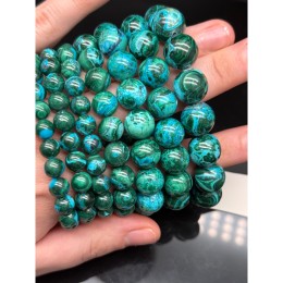Каменные бусины, Хризоколла с малахитом, (Конго), люкс, шарик гладкий, 12,5 мм, браслет, 17 бусин