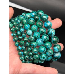 Каменные бусины, Хризоколла с малахитом, (Конго), люкс, шарик гладкий, 12,5 мм, браслет, 17 бусин