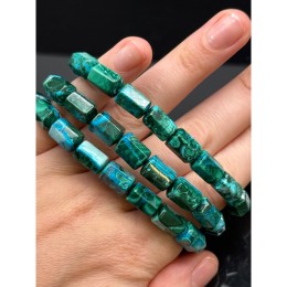 Каменные бусины, Хризоколла с малахитом, (Конго), люкс, столбик огранка, 11х7 мм, браслет