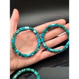 Каменные бусины, Хризоколла с малахитом, (Конго), люкс, столбик огранка, 11х7 мм, браслет