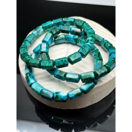 Каменные бусины, Хризоколла с малахитом, (Конго), люкс, столбик огранка, 11х7 мм, браслет