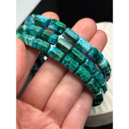 Каменные бусины, Хризоколла с малахитом, (Конго), люкс, столбик огранка, 11х7 мм, браслет