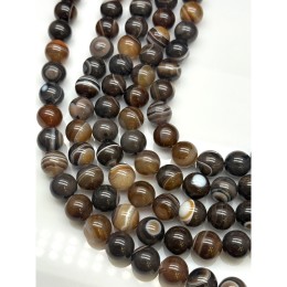 Каменные бусины, Агат, коричневый микс, шарик гладкий, 14 мм, длина нити 39 см