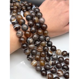 Каменные бусины, Агат, коричневый микс, шарик гладкий, 14 мм, длина нити 39 см