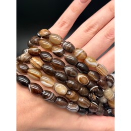 Каменные бусины, Агат коричневый, овальный бочонок, 14х10 мм, длина нити 39 см
