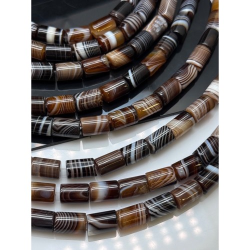 Каменные бусины, Сардоникс, трубочки (столбики), 8х12 мм, мм, длина нити 39 см